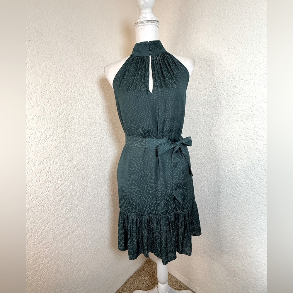 PAIGE Dark Green Halter Neck Tie-Waist Dress